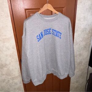 SJSU Gray Crewneck Sweatshirt Size L Heather Grey Fleece Oversized Uni-Sex Y2K